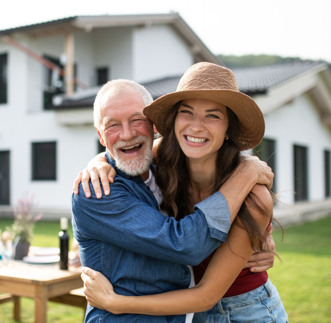 caregiver with a senior outside