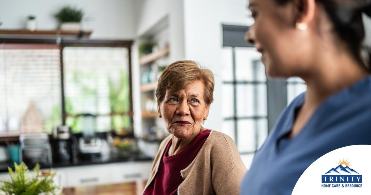 Caregiver provides attentive senior care as part of diabetes awareness